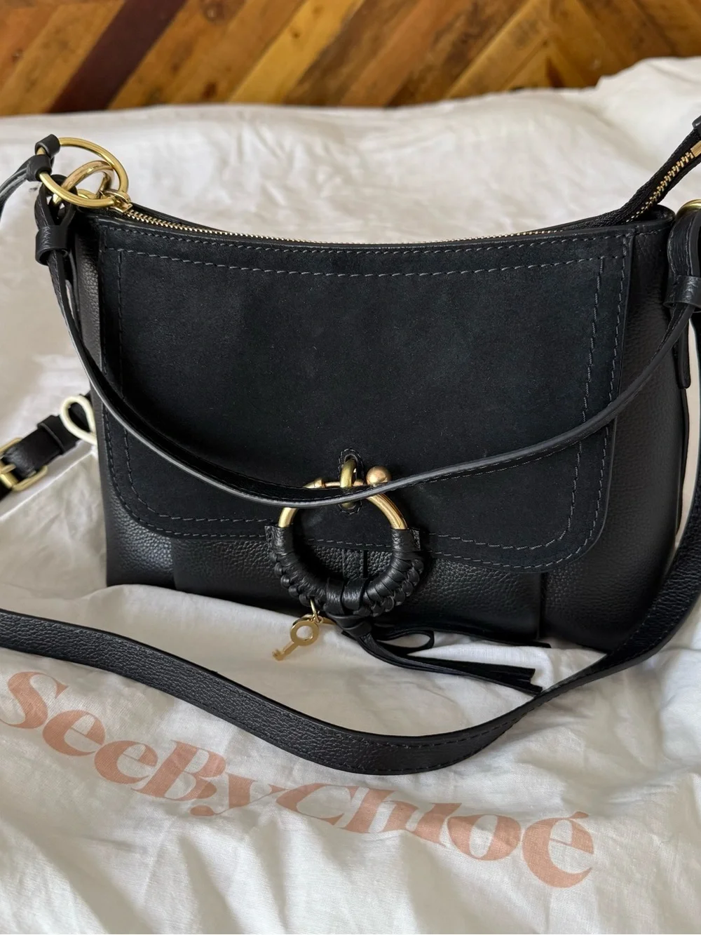 See By Chloe Black Leather Ring-Detail Crossbody Bag - Picture 1 of 11